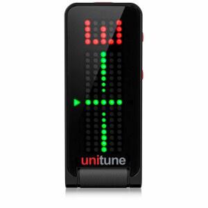 스트로브 및 크로매틱 모드와 108개의 LED 매트릭스 디스플레이가 있는 TC 일렉트로닉 유니튠 클립 누아르 헤드라인 블랙 클립온 튜너, 타협 없는 튜닝 품질 제공