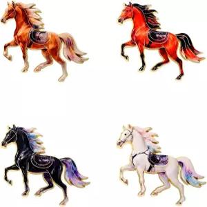QLUYCKW 여성 패션을 위한 4PCS 러닝 말 브로치 컬러풀 에나멜 레이스 동물 핀 빈티지 웨스턴 참 주얼리