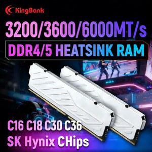KingBank DDR5 DDR4 데스크탑 메모리 RAM 16GB 3600 6000 MHz Hynix CL16 CL30 인텔 AMD용 방열판 고속 컴퓨터 메모리