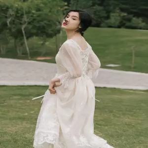 공주풍 레이스 원피스 러플 프로방스 시스루 롱원피스