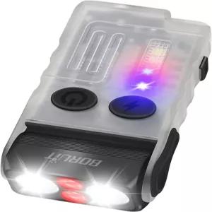 BORUIT V20 작고 강력한 손전등 레드 블루 웜 라이트 180 헤드 스위블 110dB 버저 - 미니 열쇠고리 포켓