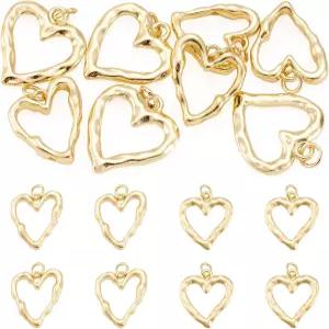 FASHEWELLY 8Pcs 18K 골드 도금 하트 매력 황금 황동 펜던트 속이 빈 당글 베젤 DIY 귀걸이 목걸이 팔찌