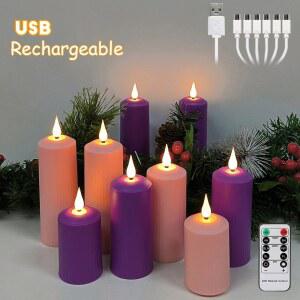 usb 촛불 깜박이 이 방수 핑크 LED 장식 보라색 타이머 충전식 크리스마스 양초 티라이트 웨딩