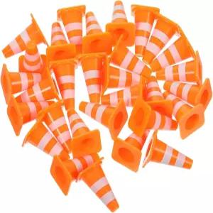 TOPPERFUN 30Pcs 미니 교통 콘 1인치 오렌지 작은 도로 블록 건설 표지판 장난감 훈련 장면 다기능 레이스