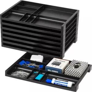 IRIS USA 14인치 x 10인치 스태킹 데스크톱 정리함 트레이 칸막이가 내장된 8팩 문구류 아트 공예 용품용