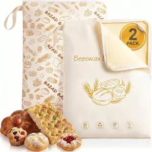 2팩 XL 밀랍 빵 봉지 13인치×17인치 대용량 천연 및 면 재사용 가능한 신선한 식품 보관 가정용 베이킹