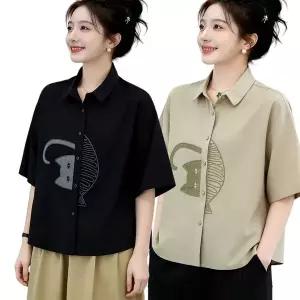 [1+1] [단품] 옵션선택 반팔티 반팔 블라우스 여성 고양이프린트 오버사이즈 반팔 셔츠 캐주얼 데일리룩	JT