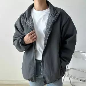 남자 하프넥 집업 자켓 안감퍼 손목 밴딩 세미 오버핏 후드집업