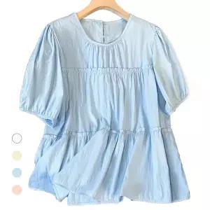 에쥬아 라운드넥 반팔블라우스 프릴 링클 셔츠블라우스 빅사이즈 여름 상의