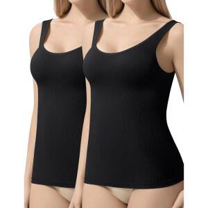 Esa Liang Shapewear 복부 컨트롤 크루넥 압박 탱크 여성용 캐미솔 데일리 심리스 바디 셰이퍼 블랙 블랙 XL