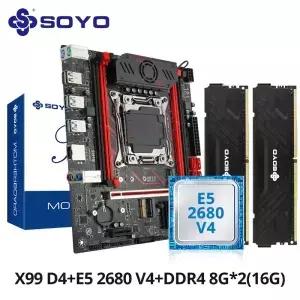 SOYO X99 게이밍 마더보드 세트 C612 칩셋 TPM2.0 핀 E5 2680 V4 CPU 및 DDR4 16G (2*8G) 2133MHz RAM
