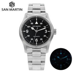 산 마틴 남자 파일럿 시계 37mm Miyota 8215 패션 심플 스타일 군사 자동 기계식 시계 100m 방수 BGW-9