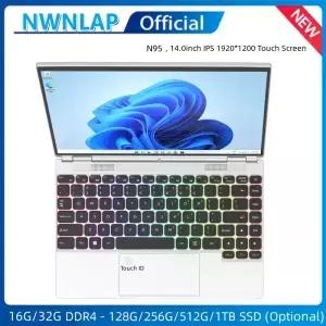 노트북 N95 사무용 비즈니스 14인치 IPS 터치스크린 컴퓨터 태블릿 32G 512GB/1TB SSD RGB 키보드 윈도우