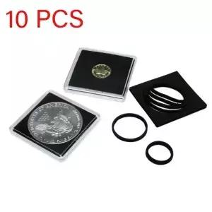 10PCS 16mm-40mm 플라스틱 사각형 동전 홀더 캡슐 컨테이너 투명 Gaine 작은 라운드 수집 상자 디스플레이