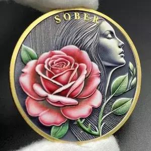 Sober 여성 골드 코인 수집품 우아한 블룸 로즈 챌린지 자기 치유와 찾기 캡슐 내