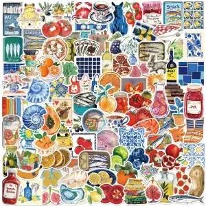 100Pcs 귀여운 지중해 토마토 스티커 미학 DIY 낙서 데칼 전화 스케이트 보드 가방 냉장고 미적 Sticke