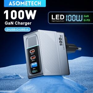 ASOMETECH 100W GaN 충전기 QC4.0 PD 67W 65W PPS 디스플레이 노트북 태블릿 iPhone Samsung 용 휴대용 멀
