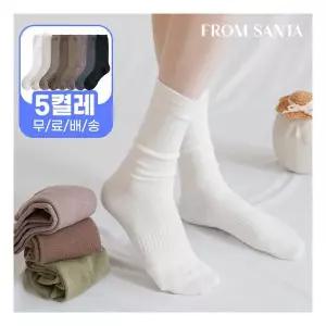 [프롬산타] 무료배송 여성 고급면 삭스 도톰롱삭스 5켤레 장목 흰 검정 무지 베이직 학생 교복