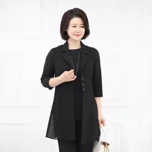 [모슬린]엄마옷 쉬폰 카라 롱 조끼 613FGH366 마담중년여성빅사이즈50대60대