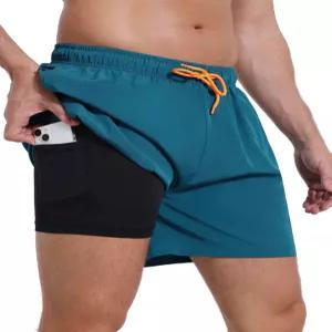 압축 라이너가 있는 록스드메 남성 수영 트렁크 지퍼 포켓이 퀵 드라이 비치 반바지
