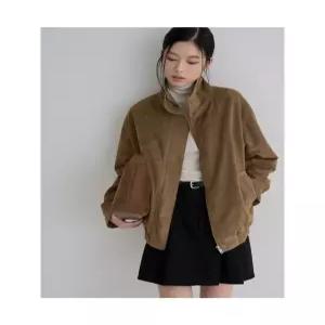 에잇세컨즈 하이넥 스웨이드 블루종 옐로이시 브라운 항공점퍼 라이더재