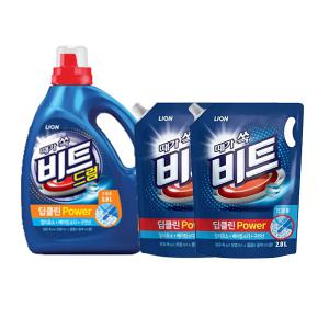 비트 딥클린 파워 액체세제, 드럼, 용기, 3L, 1개 + 일반드럼겸용 리필, 2L, 2개