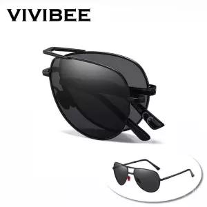 VIVIBEE 메탈 파일럿 블랙 폴딩 선글라스 편광 남성용 티타늄 여성용 항공 UV400 디자이너 미러 블루