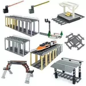도시 기차 트랙 기차역 벽돌 미니 표지판 신호등 모델 Trein 레일 직선 곡선 철도 빌딩 블록