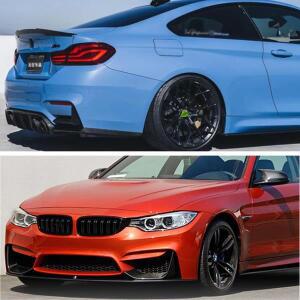 2015-2020 BMW F82 M4 쿠페 2도어 전용 PSM 카본 파이버룩/글로스 블랙 리어 트렁크 스포일러 윙+프론트 범