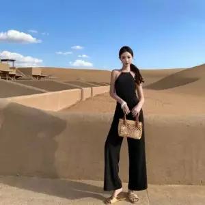 여친 블랙 하계 프렌치 점프슈트 오버올 바캉스 홀터넥 KS2