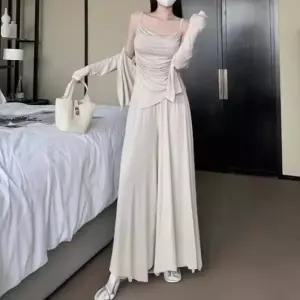 여성 셋업 3피스 봄 여름 가을 캐주얼 드레이프 나시 팬츠 가디건 세트 3pcs