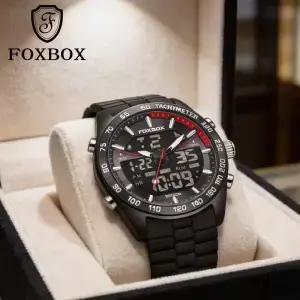 FOXBOX 럭셔리 비즈니스 전자 디지털 시계 남성용 30M 방수 쿼츠 손목시계