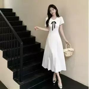 치마 원피스 여성용 롱 여름 넥 베이비 하객 빅 반팔 부드러운 프렌치 여름원피스 러블리 admr2