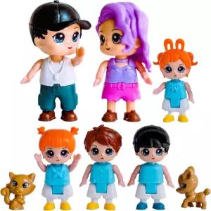 FUNERICA 인형의 집 가족 피규어 반려동물 포즈 가능한 놀이 세트 액세서리를 위한 사람들 112 및 124