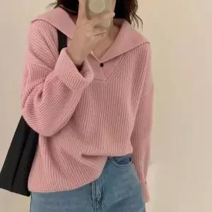 루즈핏 브이넥 카라 니트 골지 세일러 스웨터