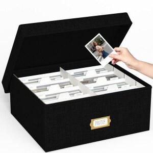 장식용 사진 보관함 칸막이가 있는 린넨 정리함 최대 1700장의 사진과 4x6장의 사진을 보관 있으며 사진용 메모리 스크랩북 용품 카드 우표 블랙