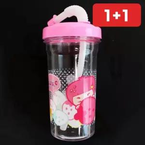 딸기 빨대컵 2p 투명 콜드컵 아이스 텀블러 홈카페 물병 음료 컵  1+1