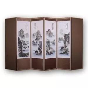 고품질 (두레공예사) 옥비단 추사 산수화 6폭 병풍(커버포함) 성묘...