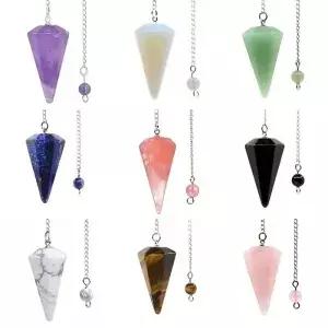 천연석 석영 마노 펜던트 Reiki 콘 자수정 매력 진자 운세 Dowsing 크리스탈