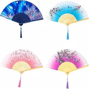 AUEAR 4PCS 접이식 팬 대나무 핸드헬드 미스트 미니 휴대용 작은 핸드 레이브 종이 중국 예술 장식