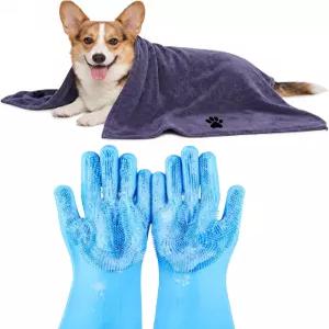 IDQQUQQ 2PCS 반려견 목욕 용품 장갑 수건 32인치 X 16인치 흡수력이 뛰어나고 부드러운 반려동물 그루밍