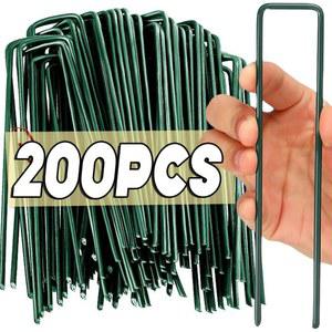 10/200pc 조경 스테이플 U 자형 정원 핀 정원 스테이크 스테이플 헤비 듀티 야드 잔디 텐트 스테이크 잡초 바용 못 고정