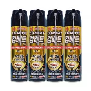 컴배트 프로페셔널 맥스 스피드 수성 에어로솔 살충제 바퀴벌레용 500ml x4개