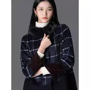 [하프클럽/]밍크퍼 체크 배색 울코트