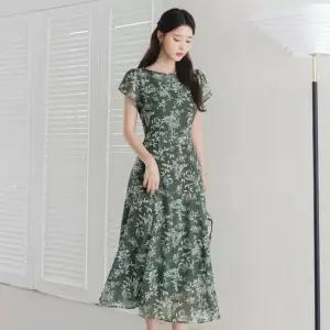 XXL까지) 두런드 튤립 슬릿 플로랄 쉬폰 플레어 원피스 여름 출근룩 데일리룩 바캉스룩 휴가룩 롱원피스