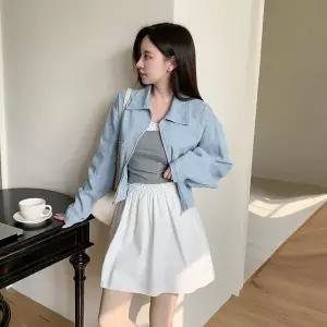 [하프클럽/]여자 카라 클래식 캐쥬얼 진 주머니 숏자켓