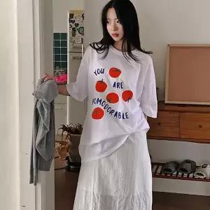 핫핑 [체형커버/데일리템] 토메이로 루즈핏 프린팅 반팔티셔츠