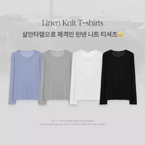 핫핑 [살안타템/쾌적] 에프리 루즈핏 린넨 시스루 니트 긴팔티셔츠