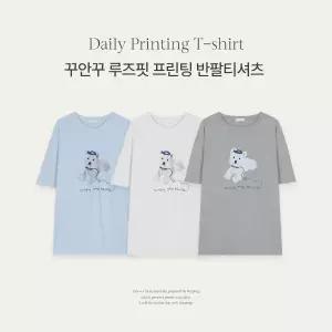 핫핑 [체형커버/데일리템] 심프리 루즈핏 프린팅 반팔티셔츠