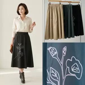 엄마옷 마미소 핑거 플라워 스커트 여름 롱 밴딩 A라인 자수 할머니 빅사이즈 40 70 마담 중년 여성 옷